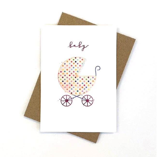 Watercolour Pram Greeting Card Candlebark Creations